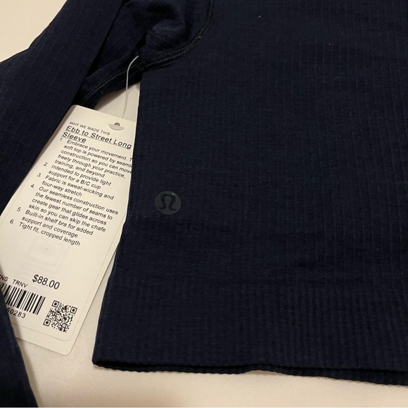 Lululemon Ebb to Street Long Sleeve True Navy Ribbed cropped size 10 NWT sports - Picture 6 of 16